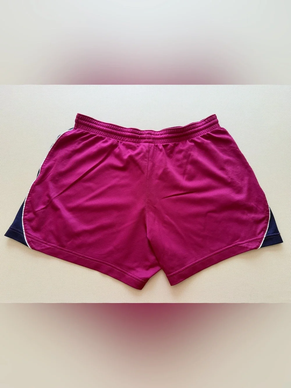 Nike Dri-Fit Women's Magenta Athletic Shorts with Navy Side Panels M